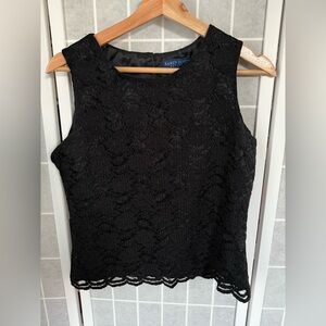 Karen Scott Petite lace lined sleeveles Top, Black, Petite Small.